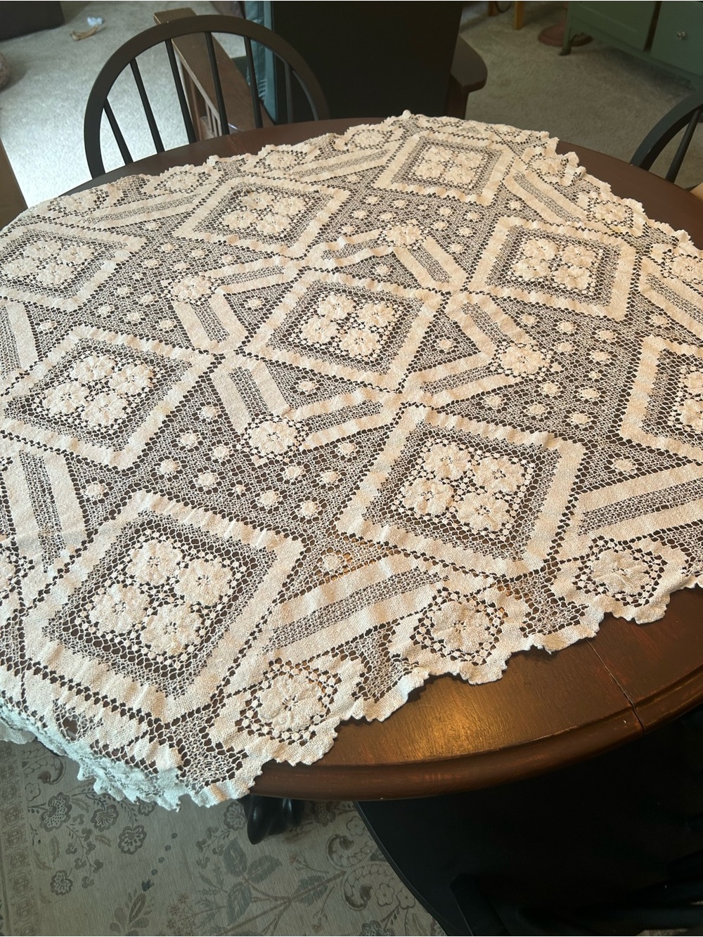 Vintage-Inspired White Crochet Lace Tablecloth - 41 in by 41 in